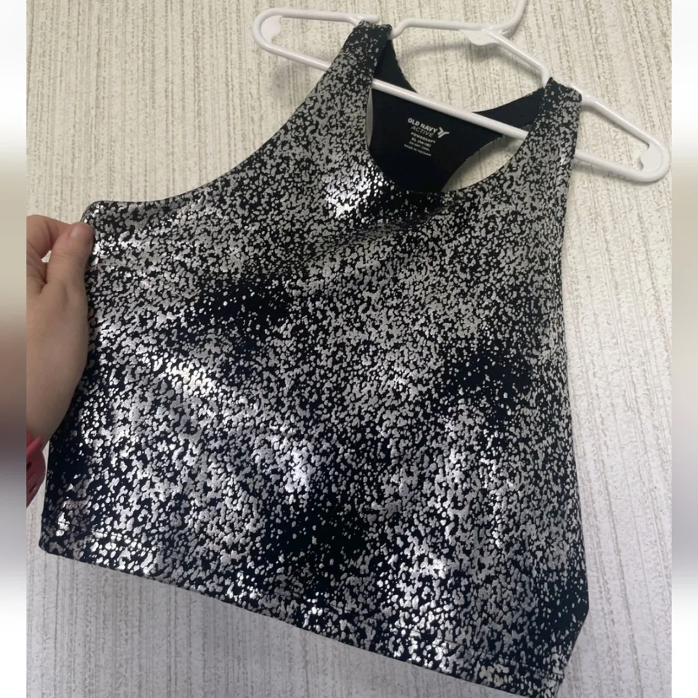 NWT Old Navy Girls Size XL 14-16 Athletic Top Built In Sports Bra Metallic